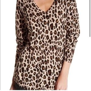 Joie Leopard Print Super Soft Long Sleeve Oversized Sweater Sz S
